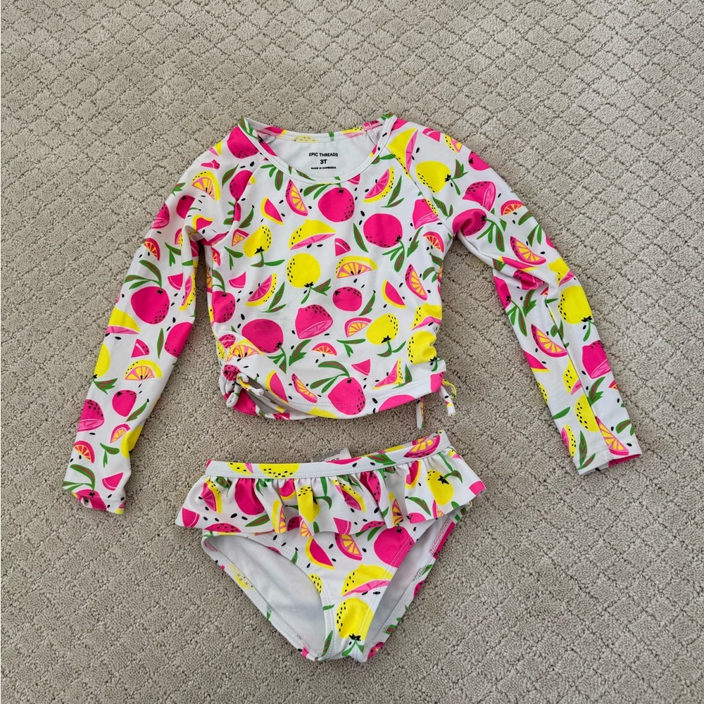 Epic Threads Pink and Yellow Toddler Girl Swim Rashguard Set